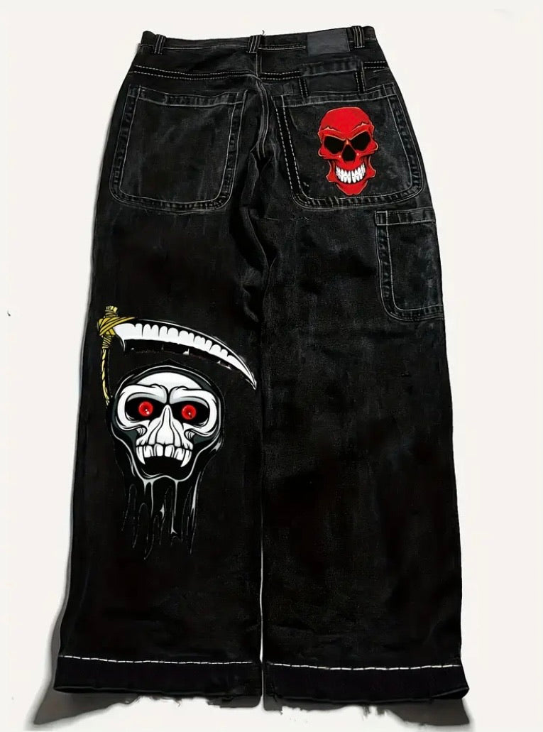 Y2K Street Style Print Denim Baggy Jeans